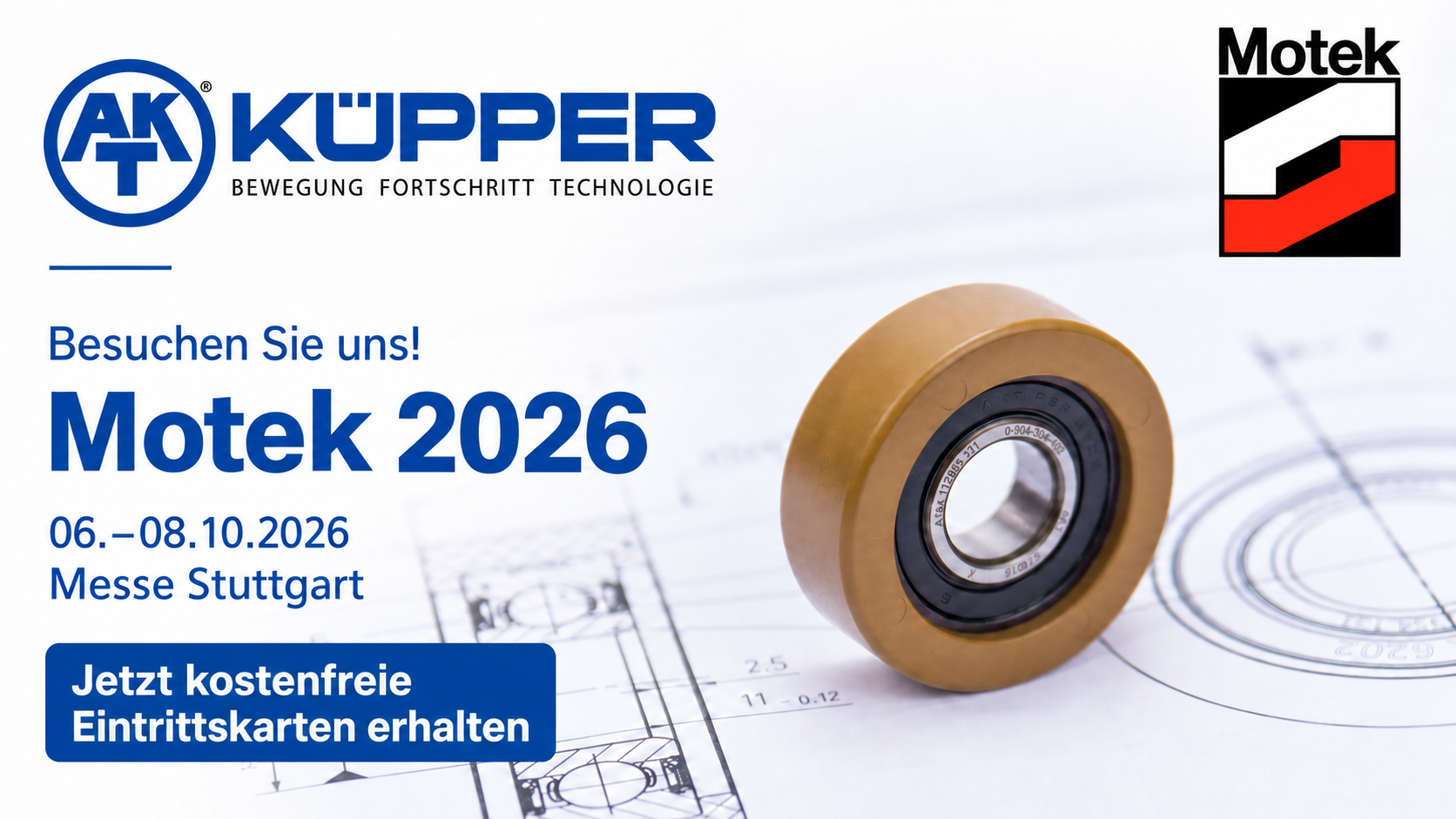 Besuchen Sie KÜPPER auf der Motek 2026 in Stuttgart vom 6. bis 8. Oktober – jetzt kostenfreie Eintrittskarten anfordern.