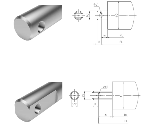 Achsenden G1 und G2 Abmessungen